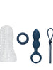 Set LOVELINE (S)Explore Toy Kit For Him, cutie cadou cu inel de penis, plug anal, masturbator și curea pentru testicule, albastru
