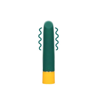 Vibrator LOVELINE Smooth Mini Vibrator, cu 10 funcții de vibrație, din silicon moale, lungime 13.2 cm, verde și galben