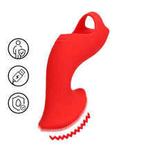 Vibrator pentru deget LOVELINE Textured Finger Vibrator, cu stimulator clitoris texturat, 10 funcții de vibrație, roșu