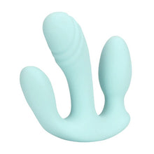 Vibrator triplu LOVELINE Three-In-One Liquid Silicone Vibrator, control prin telecomandă, 10 funcții de vibrație, albastru