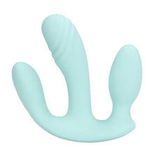 Vibrator triplu LOVELINE Three-In-One Liquid Silicone Vibrator, control prin telecomandă, 10 funcții de vibrație, albastru