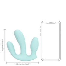 Vibrator triplu LOVELINE Three-In-One Liquid Silicone Vibrator, control prin telecomandă, 10 funcții de vibrație, albastru