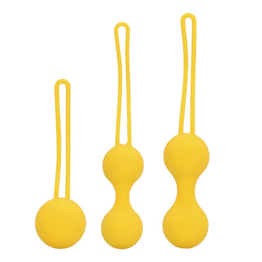 Set bile kegel LOVELINE Thumping Kegel Ball Exercise Set, pentru tonifierea mușchilor pelvieni, rezistente la apă, galben