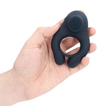 Inel vibrator pentru penis LOVELINE Vibrating Cockring with Clitoris Stimulation, 10 funcții de vibrație, albastru