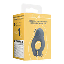 Inel vibrator pentru penis LOVELINE Vibrating Cockring with Clitoris Stimulation, 10 funcții de vibrație, albastru