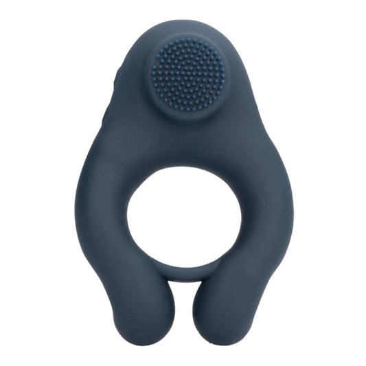Inel vibrator pentru penis LOVELINE Vibrating Cockring with Clitoris Stimulation, 10 funcții de vibrație, albastru