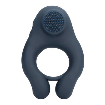 Inel vibrator pentru penis LOVELINE Vibrating Cockring with Clitoris Stimulation, 10 funcții de vibrație, albastru