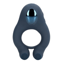Inel vibrator pentru penis LOVELINE Vibrating Cockring with Clitoris Stimulation, 10 funcții de vibrație, albastru