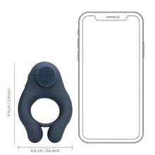 Inel vibrator pentru penis LOVELINE Vibrating Cockring with Clitoris Stimulation, 10 funcții de vibrație, albastru