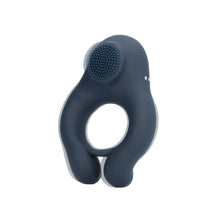 Inel vibrator pentru penis LOVELINE Vibrating Cockring with Clitoris Stimulation, 10 funcții de vibrație, albastru