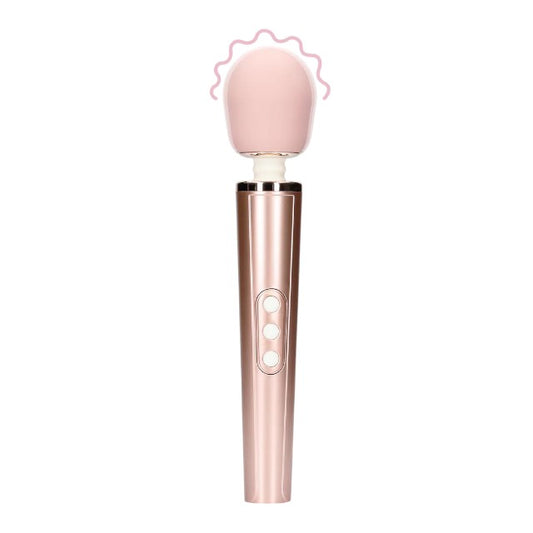 Aparat de masaj LOVELINE Wand Vibrator, pentru corp și zone intime, cu silicon ultra-moale, 6 funcții de vibrație, roz auriu