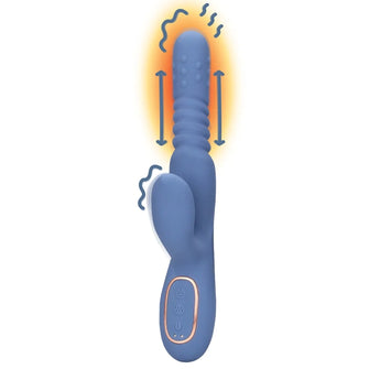 Vibrator dublu LOVELINE BY SHOTS Warming Rotating Beads and Thrusting Rabbit, cu funcție de încălzire și penetrare, culoare albastru