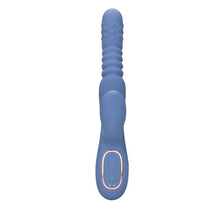 Vibrator dublu LOVELINE BY SHOTS Warming Rotating Beads and Thrusting Rabbit, cu funcție de încălzire și penetrare, culoare albastru