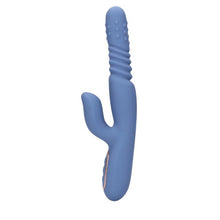 Vibrator dublu LOVELINE BY SHOTS Warming Rotating Beads and Thrusting Rabbit, cu funcție de încălzire și penetrare, culoare albastru