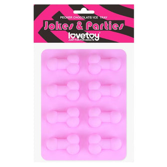 Tavă din silicon LOVETOY Pecker Chocolate/Ice Tray, cu 8 forme tip penis pentru gheață sau ciocolată, roz