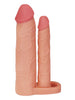 Manșon pentru extensia penisului LOVETOY Double Pleasure X-Tender, cu dildo pentru dublă penetrare, culoarea pielii