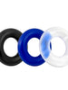 Set 3 inele pentru penis LOVETOY Power Plus Triple Donut Ring Set, din TPE, diametru 1.8 cm, culori albastru, alb și negru