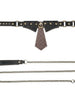 Choker LOVETOY Rebellion Knot Tie Collar, lesă BDSM din piele artificială, cu cravată și lanț auriu, mărime ajustabilă, negru cu maro