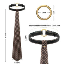 Choker LOVETOY Rebellion Tie Collar, lesă BDSM din piele artificială, cu cravată, mărime ajustabilă, negru cu maro