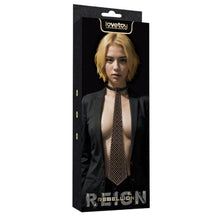 Choker LOVETOY Rebellion Tie Collar, lesă BDSM din piele artificială, cu cravată, mărime ajustabilă, negru cu maro