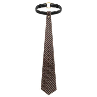 Choker LOVETOY Rebellion Tie Collar, lesă BDSM din piele artificială, cu cravată, mărime ajustabilă, negru cu maro