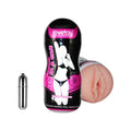Masturbator LOVETOY Sex In A Can, pentru simulare vaginală realistă, cu vibrator bullet inclus, negru cu roz