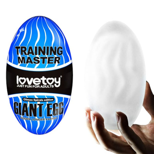 Masturbator manual LOVETOY Training Master Climax Spirals, din TPE transparent, în formă de ou, lungime 13 cm (albastru)