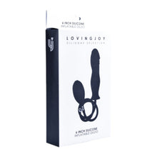 Dildo gonflabil LOVING JOY 6” Silicone Inflatable Dildo, cu pompă pentru umflare, din silicon cu striații, lungime 15 cm, negru