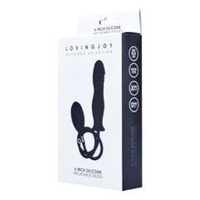 Dildo gonflabil LOVING JOY 6” Silicone Inflatable Dildo, cu pompă pentru umflare, din silicon cu striații, lungime 15 cm, negru