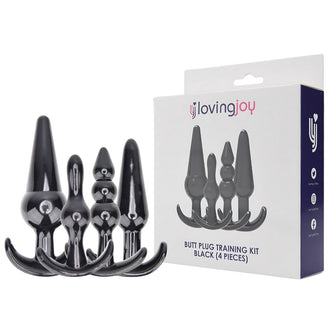 Set Plug Anal LovingJoy - Training, material moale si flexibil, negru, 12.75 cm, 11 cm, 9.5 cm, 9 cm