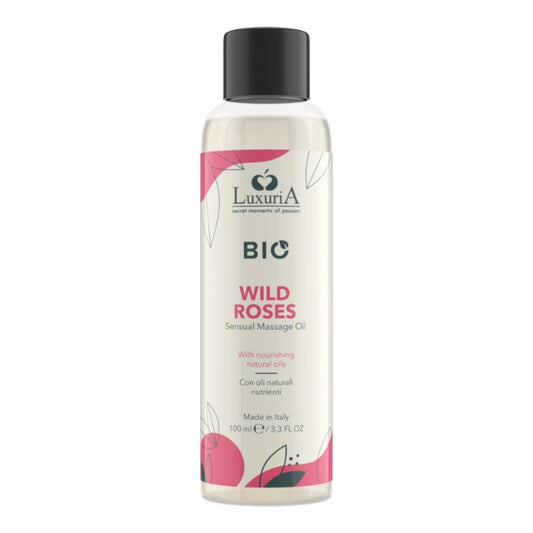Ulei de masaj LUXURIA Bio Wild Roses, cu uleiuri naturale, fără parabeni, aromă de trandafir, 100 ml (roz)