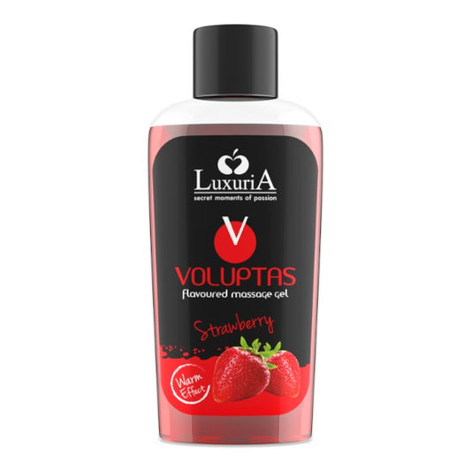 Gel pentru masaj LUXURIA Voluptas Strawberry, cu efect de încălzire, aromă naturală de căpșuni, 100 ml