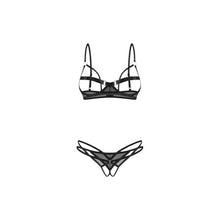 Lenjerie sexy 2 piese OBSESSIVE Euridia, cu decupaje, sutien fără cupe, chilot crotchless, negru, mărime XS/S