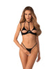Lenjerie sexy 2 piese OBSESSIVE Rolleya, cu decupaje, sutien lucios cu choker, chilot crotchless, negru, mărime S/M