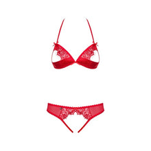 Lenjerie sexy 2 piese OBSESSIVE, cu decupaje, sutien și chilot crotchless, din dantela, roșu, mărime S/M