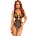 Lenjerie sexy LEG AVENUE Teddy, design erotic cu plasă și bretele subțiri, negru, mărime S / M (model 89258)