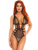 Lenjerie sexy LEG AVENUE Teddy, design erotic cu plasă și bretele subțiri, negru, mărime S / M (model 89258)
