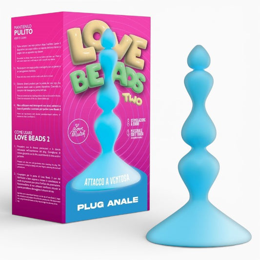 Bile anale LOVE MATCH Love Beads Two, diametru crescător, din silicon medical, bază cu ventuză, culoare albastru