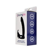 Strap-On LovingJoy - Vibrating Rabbit, cu dublă penetrare, si stimularea clitorisului, 14 cm, Negru