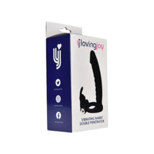 Strap-On LovingJoy - Vibrating Rabbit, cu dublă penetrare, si stimularea clitorisului, 14 cm, Negru