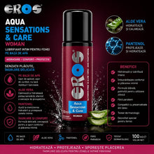 Lubrifiant EROS Aqua Sensation & Care Woman, pentru femei, pe bază de apă, fără parabeni, cu Aloe Vera și Pantenol, 100 ml