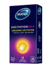 Prezervative MANIX Excitation Max, din latex, lubrifiate, texturate și rezistente, cu efect de încălzire, diametru 53 mm, 12 buc
