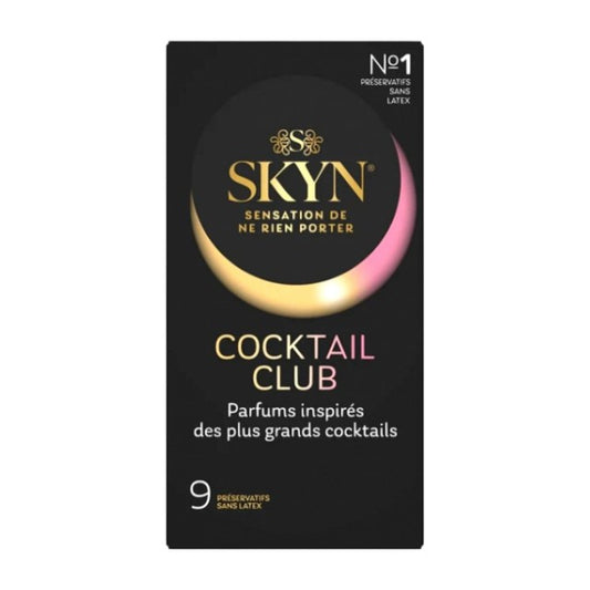 Prezervative MANIX Skyn Cocktail Club, aromate, fără latex, ultra-subțiri și rezistente, diametru 53 mm, 9 bucăți