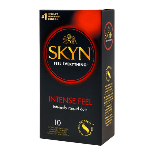 Prezervative MANIX Skyn Intense Feel, fără latex, texturate, subțiri și rezistente, diametru 53 mm, 10 bucăți