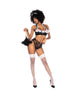 Lenjerie sexy menajeră MAPALÉ French Maid, sutien cu volănașe și chilot cu decupaj în formă de inimă, negru cu alb, mărime L