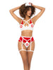 Lenjerie sexy asistentă MAPALÉ Nurse, cu sutien și chilot tanga cu jartiere și bonetă, culoare alb cu roșu, mărime L/XL