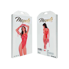 Lenjerie teddy MAPALE Rhinestone and Cuffs, body sexy cu strasuri și cătușe, din dantelă cu decupaje, roșu, mărime universală (1163)