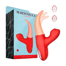 Vibrator dublu în formă de limbă MARTINELLA Crazy Tongue, cu 10 funcții de vibrație, cu stimulator clitoris cu 10 funcții de pulsații, roșu