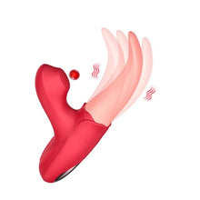 Vibrator dublu în formă de limbă MARTINELLA Crazy Tongue, cu 10 funcții de vibrație, cu stimulator clitoris cu 10 funcții de pulsații, roșu