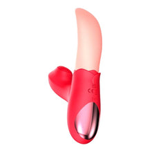 Vibrator dublu în formă de limbă MARTINELLA Crazy Tongue, cu 10 funcții de vibrație, cu stimulator clitoris cu 10 funcții de pulsații, roșu